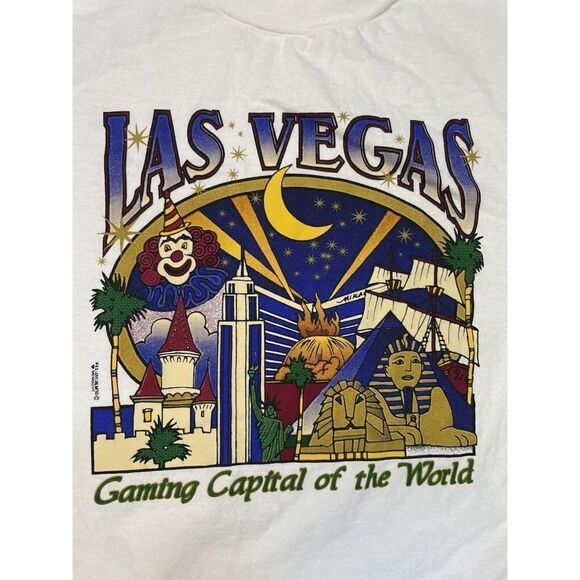 VINTAGE Las Vegas Gaming Capital Of The World Graphic T-shirt Men Large White - Picture 2 of 5